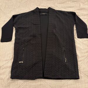 RESERVED Black Quilted Cable Textured Open Front Kimono Jacket Zip Pockets EU 38
